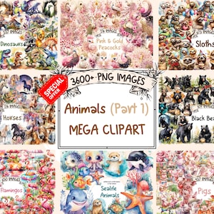 Animals Mega Clipart Bundle (P1) - 3600+ PNG Cute Animal Images, Adorable Graphics, Instant Digital Download, Commercial License Included
