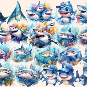 Shark Watercolor Clipart Bundle: 151 PNG Images (Commercial Use) (Digital Download) bild 4