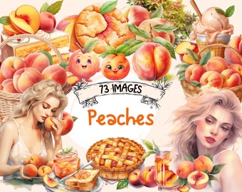 Watercolor Peach Clipart Bundle: Summer Fruit PNG Images (Commercial Use)