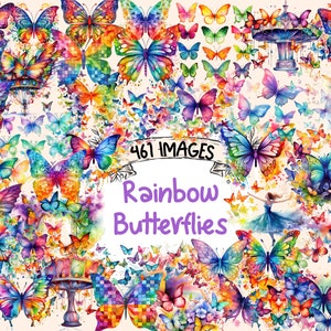 Rainbow Butterflies Watercolor Clipart Bundle - 461 PNG Cute Butterfly Images with Vibrant Colors, Instant Digital Download, Commercial Use