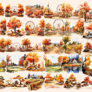 Autumn landscape with golden-hued trees and serene lake clipart.
Country road surrounded by colorful fall foliage.
Vibrant autumn leaves against a clear blue sky.
Cozy cabin nestled in an autumn forest.
Rustic wooden bridge over a tranquil stream.