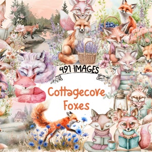 Cottagecore Foxes Watercolor Clipart Bundle - 491 PNG Rustic Fox Images, Cute Woodland Fox Graphics, Instant Digital Download,Commercial Use