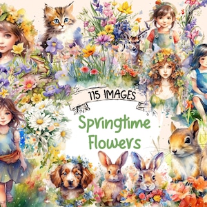 Springtime Flowers Watercolor Clipart Bundle - 115 PNG Flower Images, Beautiful Floral Graphics, PNG,Instant Digital Download,Commercial Use