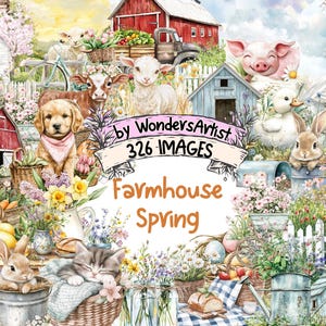 Farmhouse Spring Watercolor Clipart - 326 PNG Rustic Floral Graphics, Country Garden Illustrations, Instant Digital Download, Commercial Use