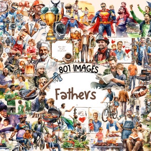 Fathers Watercolor Clipart Bundle - 801 PNG Fatherly Images, Heartwarming Father's Day Dad Graphics,Instant Digital Download,Commercial Use