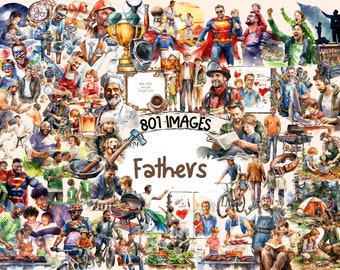 Father's Day Watercolor Clipart Bundle: 801 PNG Images (Digital Download)