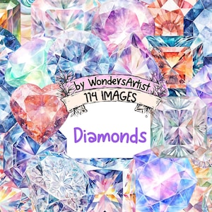 Watercolor Diamond Clipart Bundle: Jewel Illustrations (114 PNG) (Commercial Use) (Instant Download)