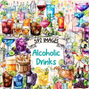 Alcoholic Drinks Watercolor Clipart Bundle - 592 PNG Beverage Cocktail Images, Liquor Drink Graphics,Instant Digital Download,Commercial Use