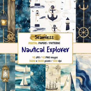 Papiers numériques motif transparent explorateur nautique - Textures maritimes, arrière-plans papier imprimable océanique, téléchargement immédiat, usage commercial