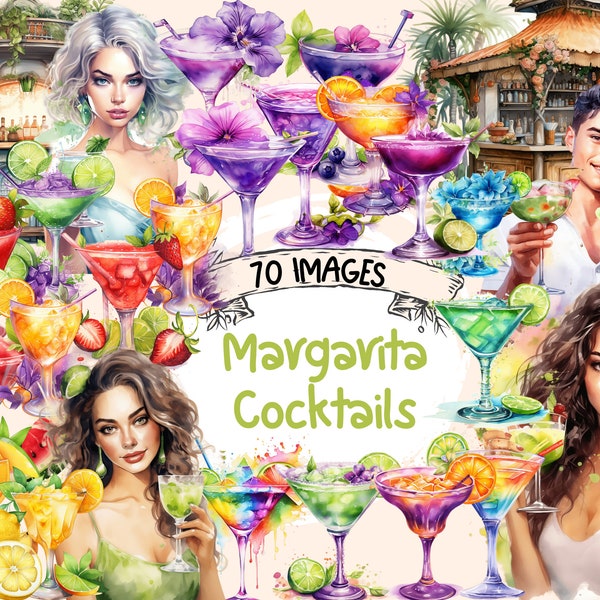 Margarita Cocktails Watercolor Clipart Bundle - 70 PNG Cocktail Images, Summer Drinks Graphics, PNG, Instant Digital Download,Commercial Use