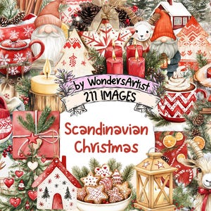 Scandinavian Christmas Watercolor Clipart Bundle - 211 PNG Festive Images, Nordic Holiday Illustrations, Instant Download, Commercial Use