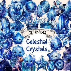 Celestial Crystals Watercolor Clipart Bundle - 127 PNG Crystal Images, Ethereal Astral Gem Graphics, Instant Digital Download, ommercial Use
