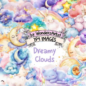 Dreamy Clouds Watercolor Clipart Bundle - 194 PNG Beautiful Baby Cloud Images, Ethereal Sky Illustrations, Instant Download, Commercial Use
