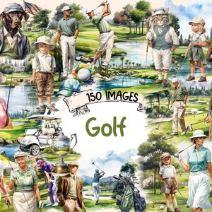 Golf Watercolor Clipart Bundle - 150 PNG Golfing Images, Sporty Graphics, Tee Time Illustrations, Instant Digital Download, Commercial Use