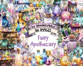 Fairy Apothecary Clipart: 166 Watercolor Potion Illustrations (PNG, Commercial Use)