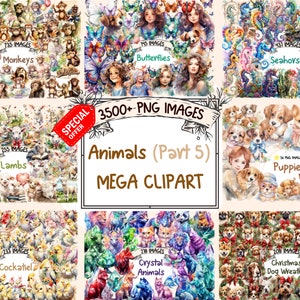 Animals Mega Clipart Bundle (P5) - 3500+ PNG Cute Animal Images, Adorable Graphics, Instant Digital Download, Commercial License Included
