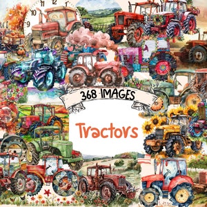 Tractors Watercolor Clipart Bundle - 368 PNG Farm Tractor Images, Agricultural Machinery Graphics, Instant Digital Download, Commercial Use
