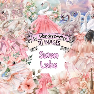 Swan Lake Watercolor Clipart Bundle - 111 PNG Elegant Swan Images, Enchanting Ballet Lake Graphics, Instant Digital Download, Commercial Use