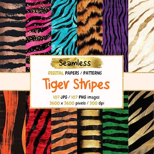 Tiger Stripes Seamless Digital Paper - Animal Print Textures, Wild Backgrounds, Printable Scrapbook Paper, Instant Download, Commercial Use