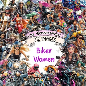 Biker Women Watercolor Clipart Bundle - 212 PNG Female Biker Images, Motorcycle Adventure Graphics, Instant Digital Download, Commercial Use