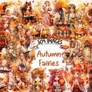 Autumn Fairies Watercolor Clipart Bundle - 304 PNG Fall Fairy Images, Rustic Woodland Elf Graphics, Instant Digital Download, Commercial Use
