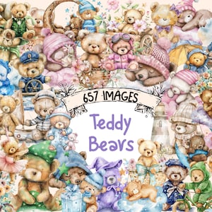 Teddy Bears Watercolor Clipart Bundle - 657 PNG Adorable Teddy Bear Images, Cute Plush Toy Graphics, Instant Digital Download,Commercial Use
