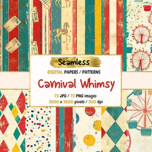 Carnival Whimsy Seamless Pattern Digital Papers - Festive Textures, Playful Printable Paper Backgrounds, Instant Download, Commercial Use