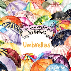 Umbrellas Watercolor Clipart Bundle - 164 PNG Umbrella Images, Rainy Day Illustrations, Weather Art, Instant Download, Commercial Use