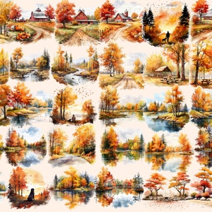 Autumn landscape with golden-hued trees and serene lake clipart.
Country road surrounded by colorful fall foliage.
Vibrant autumn leaves against a clear blue sky.
Cozy cabin nestled in an autumn forest.
Rustic wooden bridge over a tranquil stream.