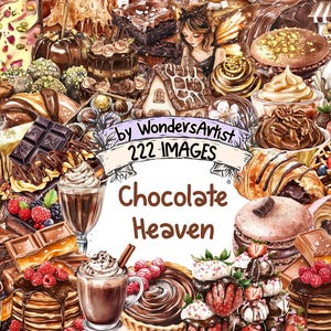 Chocolate Heaven Watercolor Clipart - 222 PNG Tasty Dessert Graphics, Sweet Treat Illustrations,  Instant Digital Download, Commercial Use