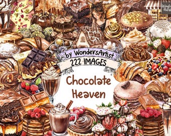 Watercolor Chocolate Dessert Clipart: 222 PNG Graphics (Digital Download)