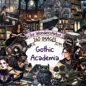 Gothic Academia Clipart Bundle: Dark Academic PNG Images (Commercial Use)