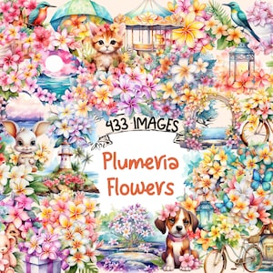 Plumeria Flowers Watercolor Clipart Bundle - 433 PNG Tropical Blossom Images, Exotic Floral Graphics,Instant Digital Download,Commercial Use