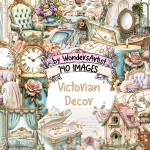 Victorian Decor Watercolor Clipart Bundle - 140 PNG Decorative Images, Vintage Illustrations, Antique Art, Instant Download, Commercial Use