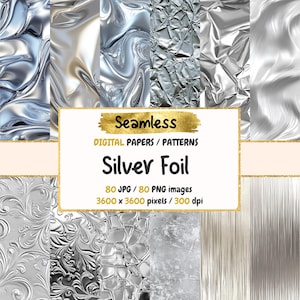 Silberfolie Nahtloses, digitales Papier - Luxe metallische Texturen, elegante Hintergründe, druckbares Scrapbook Papier, sofortiger Download, kommerzielle Nutzung