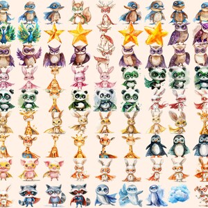 Superhero Animals Watercolor Clipart Bundle - 327 PNG Heroic Animal ...