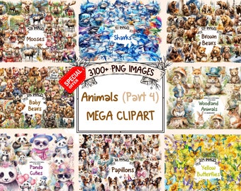 Cute Animal Clipart Bundle – 3100+ PNG Images, Commercial License (Digital Download)