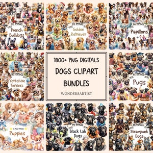 Dogs Clipart Watercolor Bundles - 1800+ PNG Puppy Graphics, Cute Pet Bundle,Adorable Pups Printables,Instant Digital Download,Commercial Use