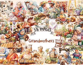 Grandmothers Watercolor Clipart Bundle: 516 PNG Images (Digital Download)