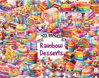 Watercolor Rainbow Desserts Clipart Bundle: 423 PNG Sweet Images (Digital Download)