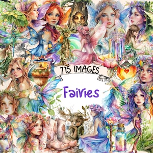 Watercolor Fairies Clipart Bundle: 715 PNG Images (Digital Download)