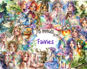 Watercolor Fairies Clipart Bundle: 715 PNG Images (Digital Download)