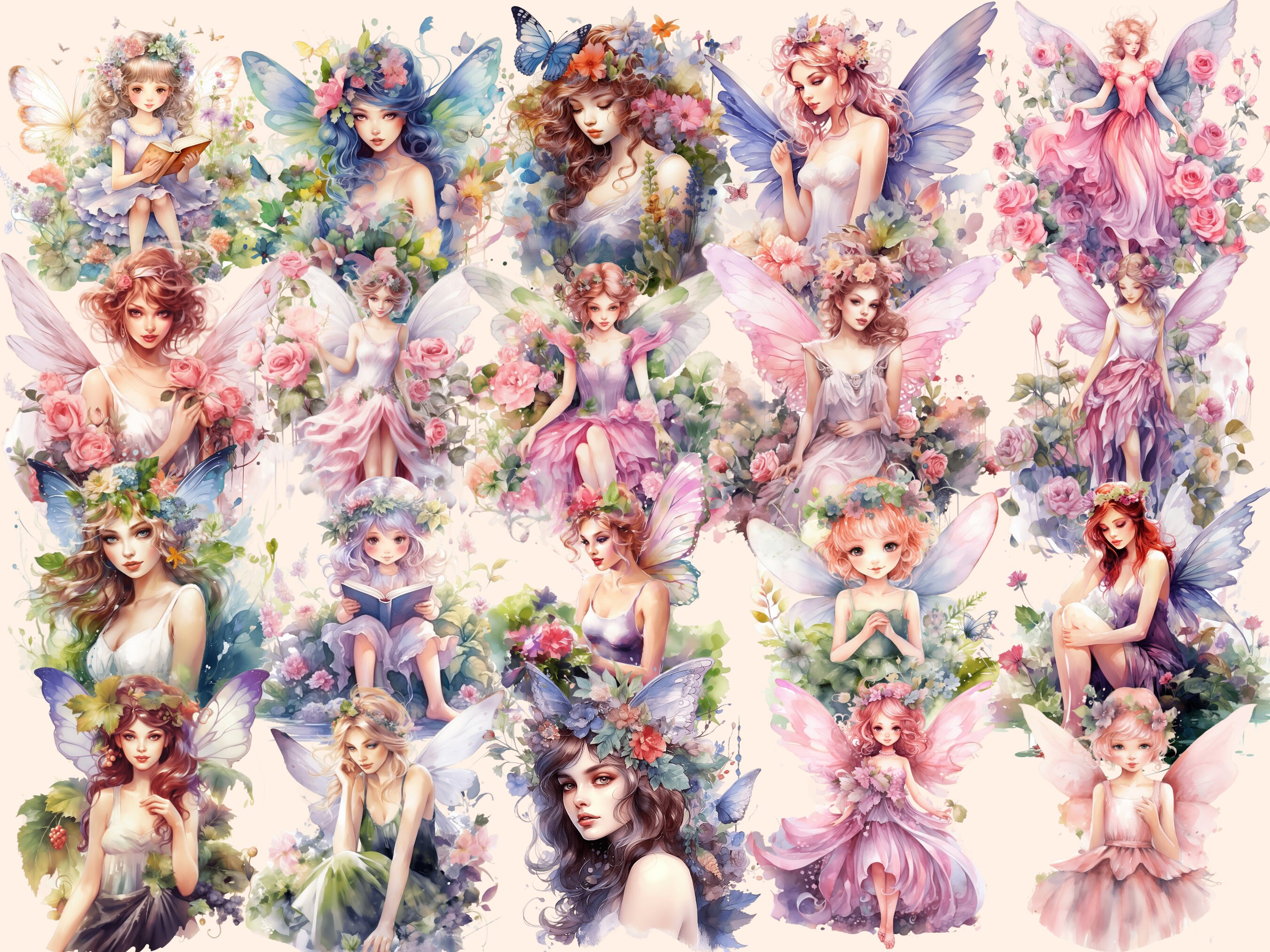 Watercolor Garden Fairies Clipart: 97 PNG Images (digital Download) - Etsy