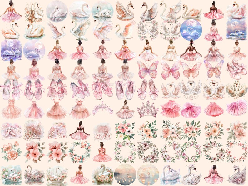 Swan Lake Watercolor Clipart Bundle: Ballet Graphics (digital Download ...