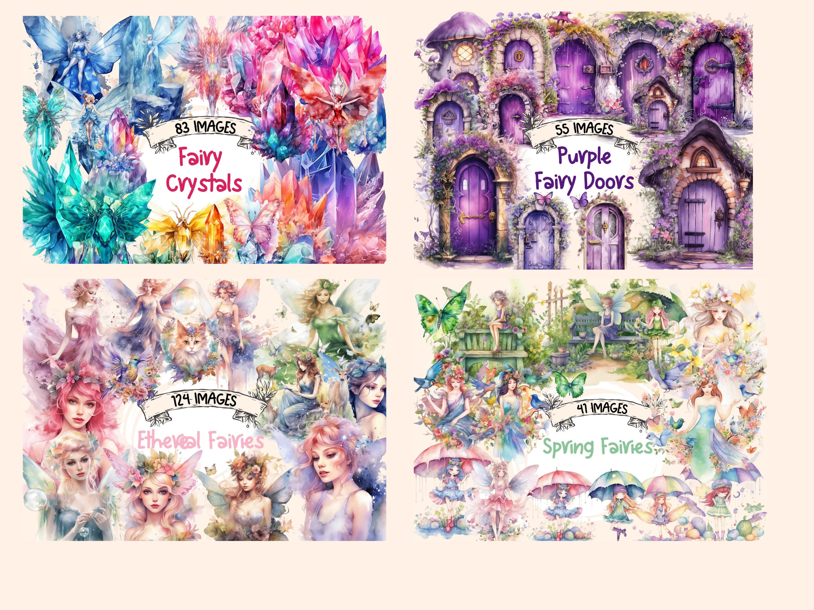 Watercolor Fairy Clipart Bundle: 1400+ PNG Fantasy Graphics (digital ...