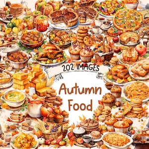 Autumn Food Watercolor Clipart Bundle: 202 PNG Images (Digital Download)