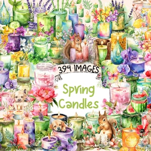 Spring Candles Watercolor Clipart Bundle - 394 PNG Fragrant Candle Images, Seasonal Aroma Graphics, Instant Digital Download, Commercial Use