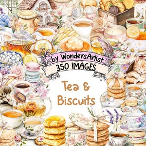 Tea & Biscuits Watercolor Clipart - 350 PNG Cozy Tea Time Graphics, Vintage Afternoon Illustrations, Instant Digital Download,Commercial Use