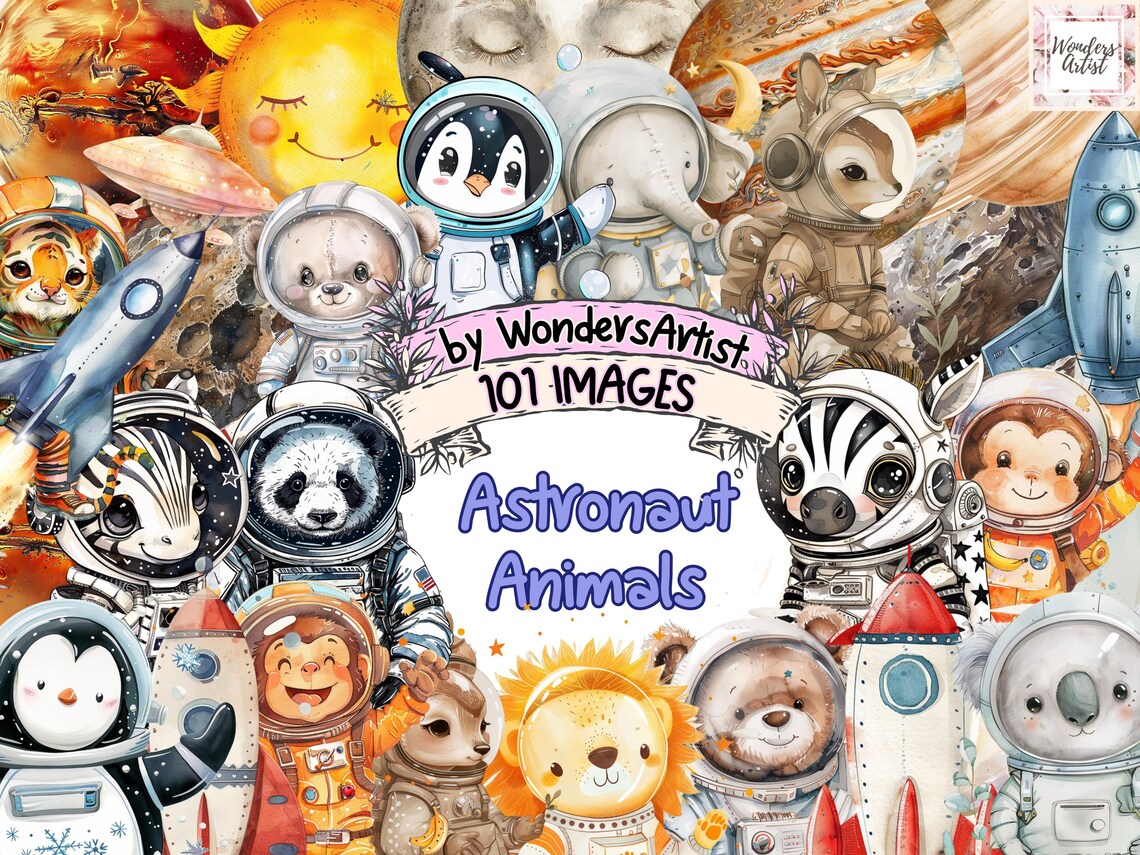 Watercolor Astronaut Animals Clipart: 101 Space Explorer PNG Images ...
