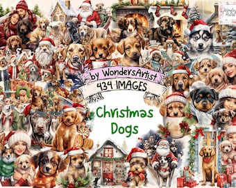 Christmas Dogs Watercolor Clipart Bundle: 434 Festive PNG Images (Digital Download)